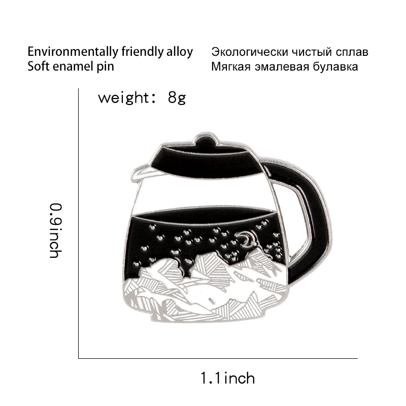 Классический черно белый чайник с рисунком эмалированная булавка снежинка