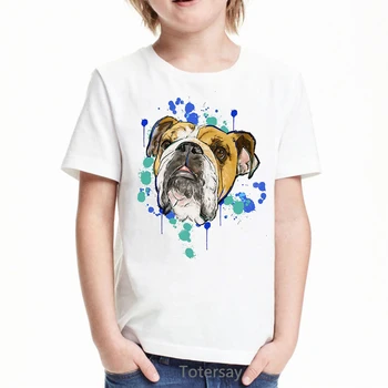 

funny kids clothes for boys t-shirt watercolor pug/Sheepdog/French Bulldog/Mini Doberman dog animal print tshirt boys girls tops