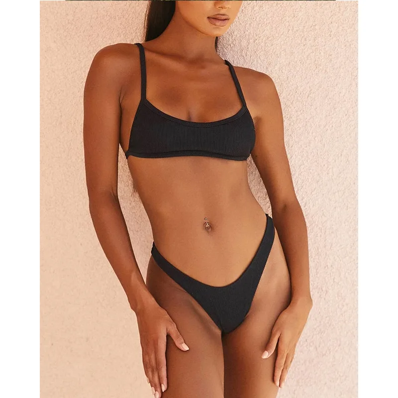 bathing suit sets OMKAGI Brand Striped Bikini 2019 Swimsuit Swimwear Women Sexy Push Up Women's Swimming Suit Bathing Suit Micro Bikini Set green bikini set