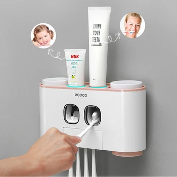 

Set Wall Mounted Accessories Toothbrush Holder Shelf Bathroom Toothpaste Dispenser Automatic