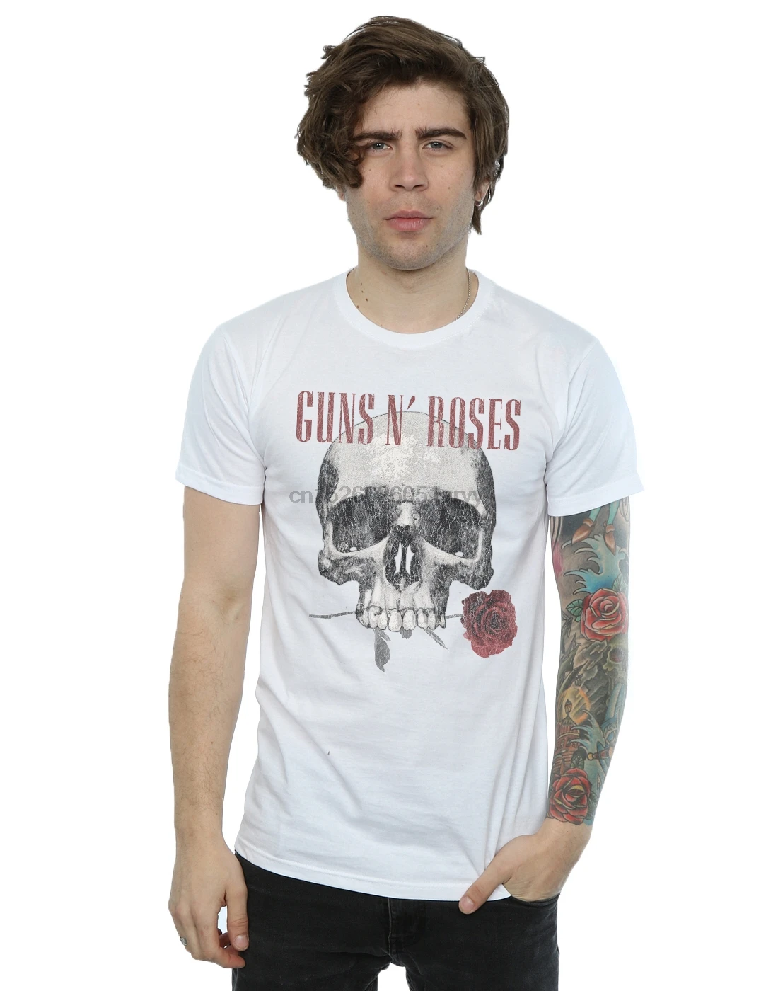 

Guns N Roses Men Flower Skull T-Shirt custom printed tshirt hip hop funny tee mens tee shirts 100% cotton tee shirt