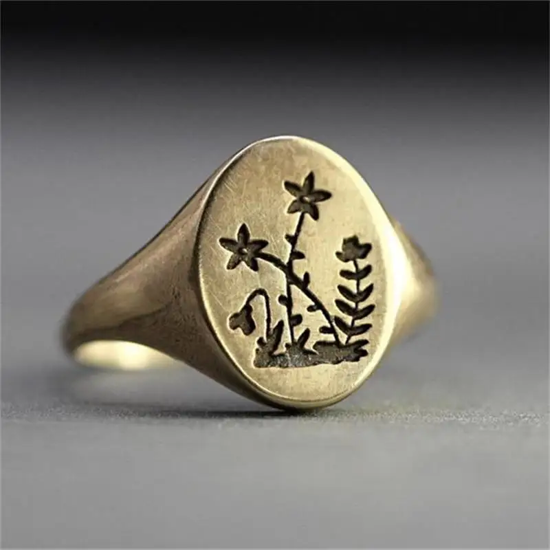 Кольцо с цветочным принтом JK Женское кольцо Винтажное диким цветком обручальное