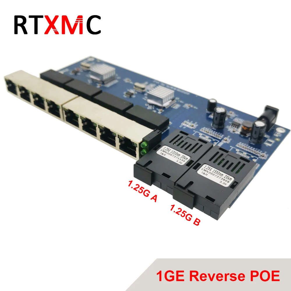 Reverse POE 2G8 RJ45 Gigabit Ethernet Switch 2*1.25G Fiber port SC connector 8*1000M PCBA Board  Fibra optical Converter plate dual band modem