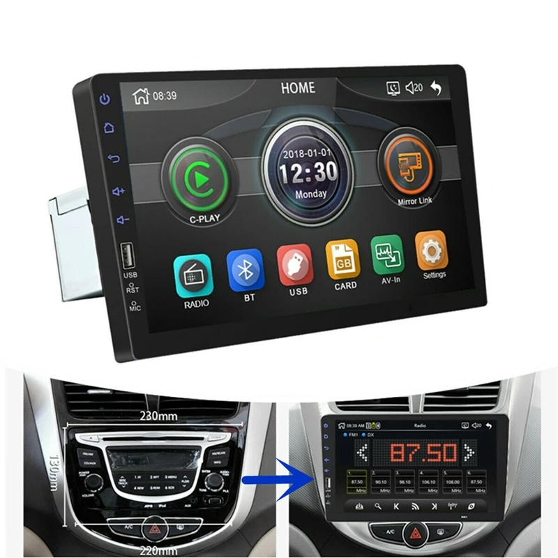 US $58.99 9Inch 1Din Car MP5 Player Press Screen FM Radio Bluetooth USB AUX Mirror Link