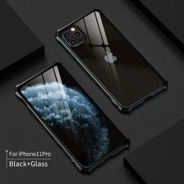 Black Для iPhone 11 Pro Max чехол Роскошный Алюминиевый металлический каркас жесткие прозрачные чехлы с закаленным стеклом для iPhone 11 Pro 11Pro Coque Funda - Цвет: Black