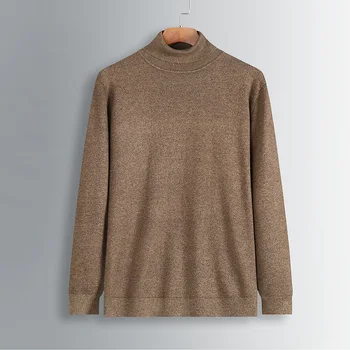 

Extra Large Size Sweater Male Autumn Gao Collar Pullover Solid Color Backing Shirt Plus Fat plus Fat Man Knitting Thin Shirt