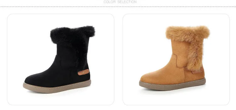 rabbit fur snow boots women round toe oxford platform mid-calf booties thicken plush winter cotton shoes woman botas mujer NS7