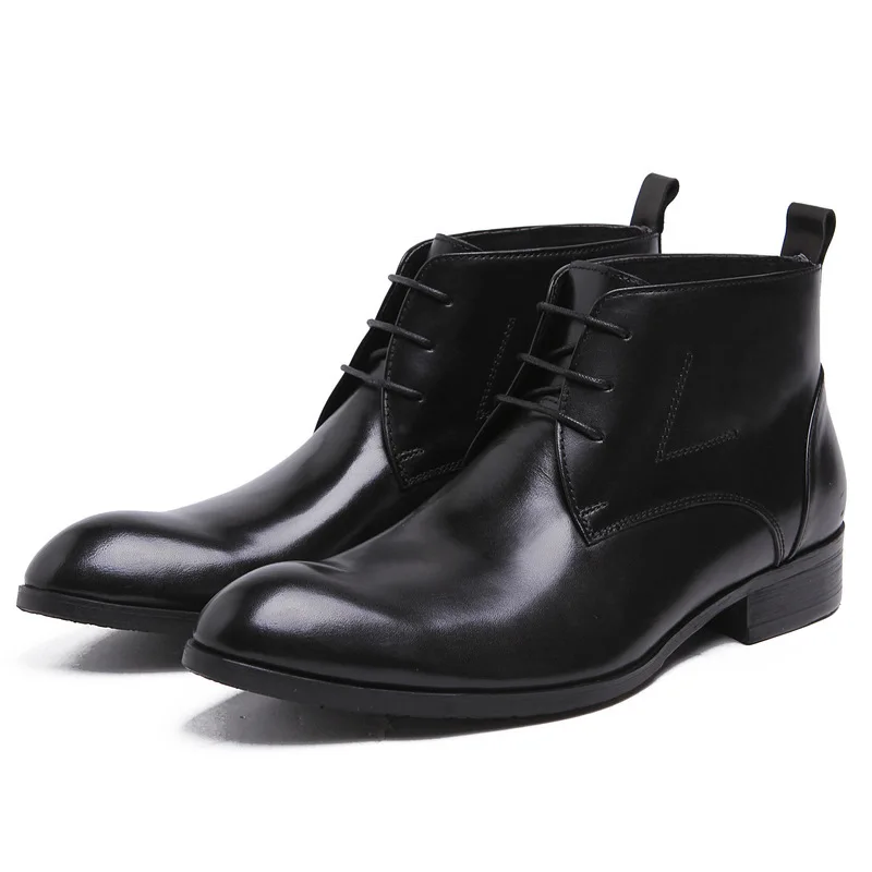 

England Formal Wear Hight-top Leather Shoes Pointed-Toe Men Leather Boots Men's Boot Leather Short Boots Trend Martin Boots Cowh