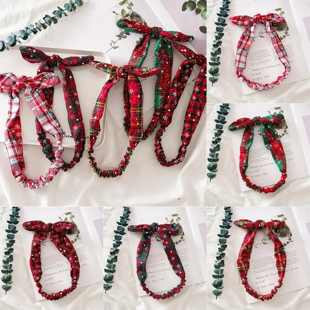 Snowflake Grid Headband New Year Gifts Christmas Hair Accessories Bow Headband Christmas Hair Band New Year Xmas Decor