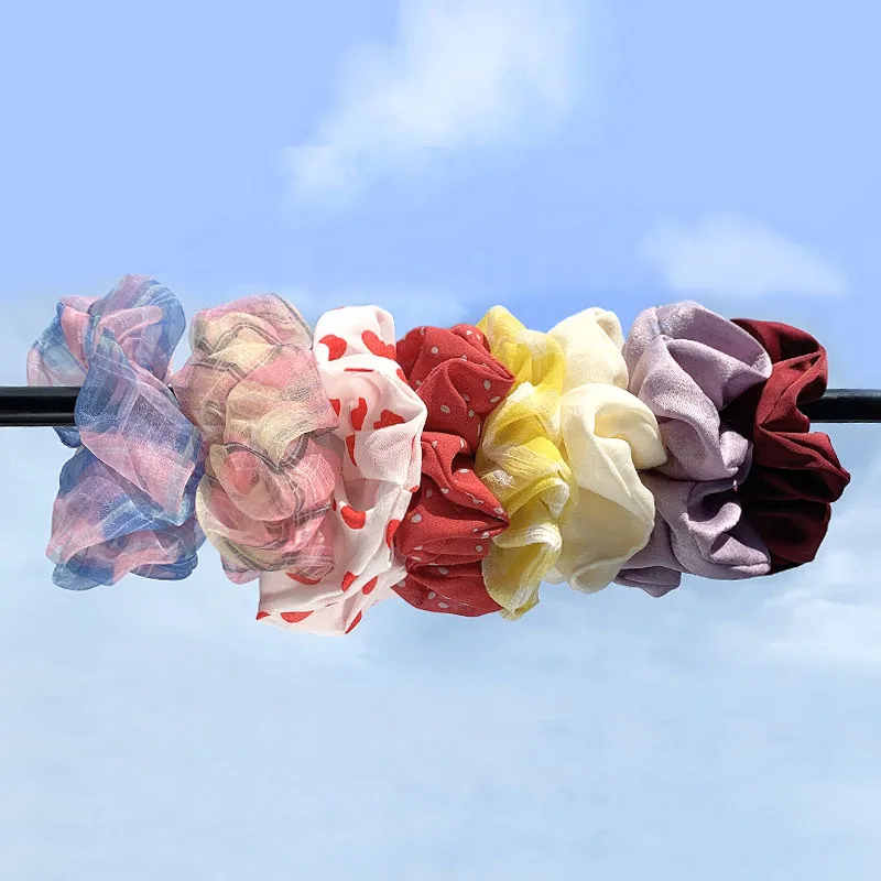 

Fashion Lace Hair Rope Daisy Scrunchies Rainbow Gum Hair Tie Girl Printed Hairband Floral Elastic Ponytail Hold Hair Accessories