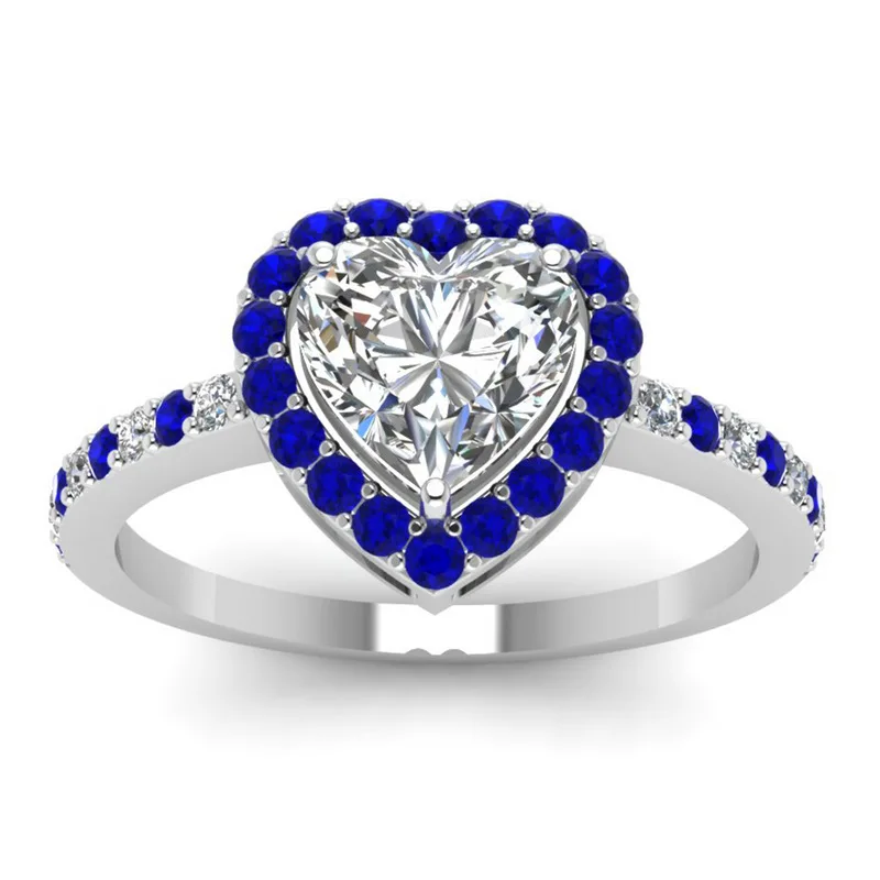 Cellacity Heart shaped Silver 925 Rings Fine Jewelry for Women Gemstones White Blue Female Wedding Engagement Accessory Size6-10