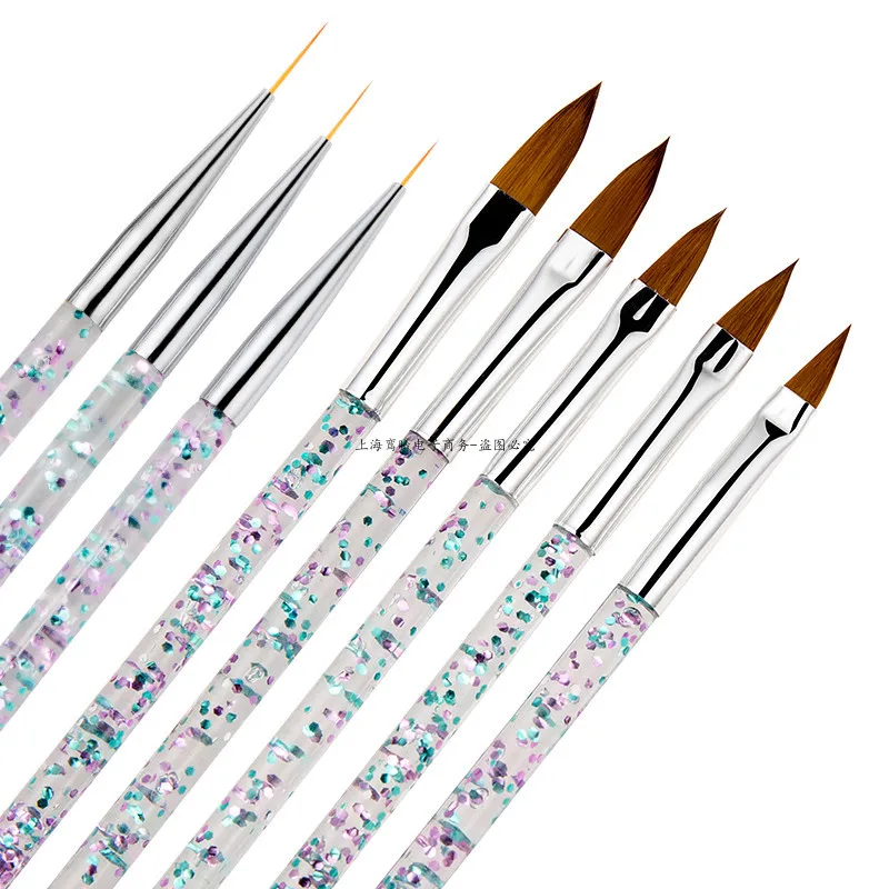 

New 8Pcs Manicure Liner Painting Brush Crystal Acrylic UV Gel Brush Stripe Flower Painting Carving Drawing Pen Nail Art Tools