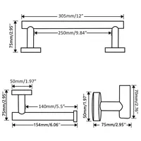 DOOKOLE 3 Pieces Bathroom Hardware Set, Matte Black 304 stainless steel Towel Rack Toilet Paper Holder Robe Towel Hook 4