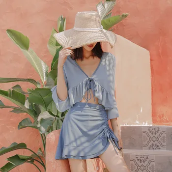 

Girls Swimwear Swimming Suit For Women Surfing Swimsuits Swimsuit Two Pieces Skirt Split 4 Bikini Set Cover Stomach Short Long