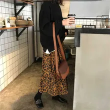 NiceMix, Женская эластичная длинная юбка с высокой талией, осень-весна, Ретро стиль, для диких девушек, с рюшами, модная, леопардовая, трапециевидная, женские юбки