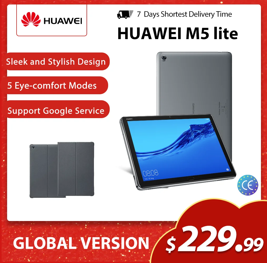 HUAWEI MediaPad-Tableta M5 lite, versión Global, 10,1 pulgadas, 4GB, 64GB, WIFI, 7500 mAh, Android 8,0, compatible con varios idiomas