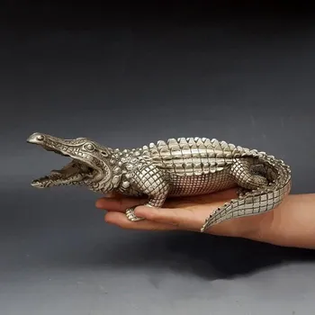 

Chinese Miao Silver Carving Ferocious Crocodile Alligator Crocodilia Statue