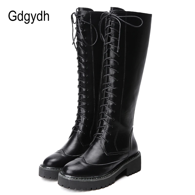 Gdgydh botas para mujer hasta la rodilla con punta redonda y cordones, Botas  Largas, calzado británico de cuero suave, para invierno, 2021|Botas hasta  la rodilla| - AliExpress