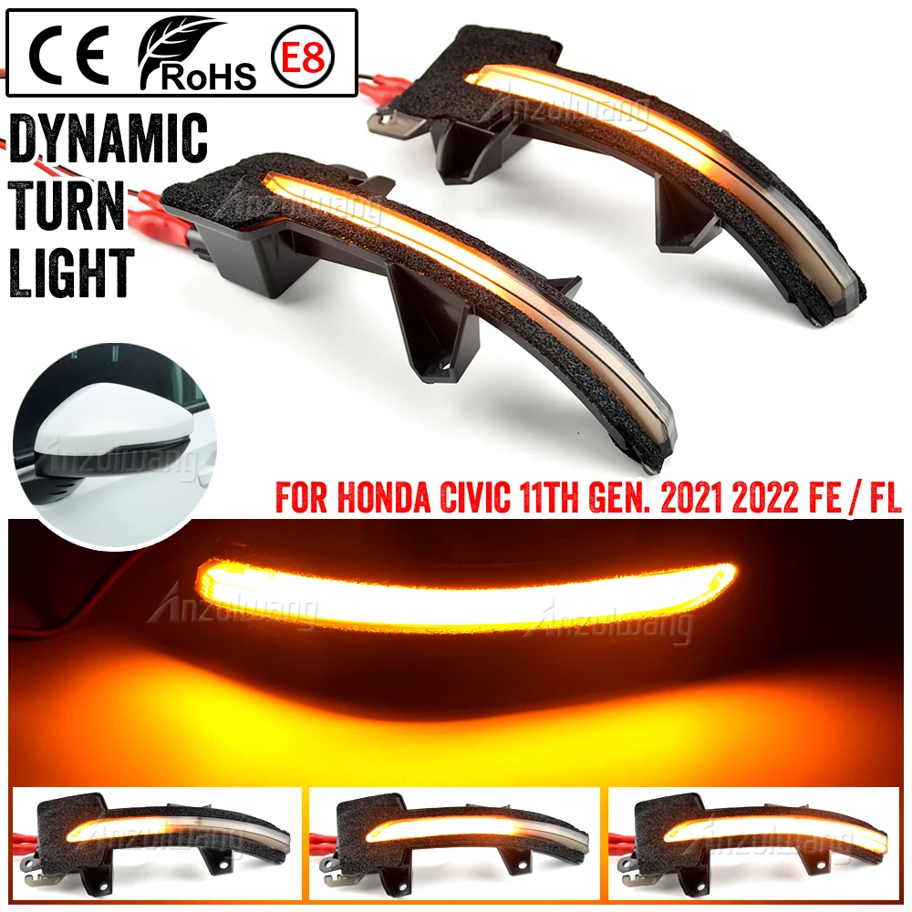 

2PCS For Civic 11th 2021 2022 FE / FL LED Dynamic Side Mirror Turn Signal Light Indicator Sequential Lamps