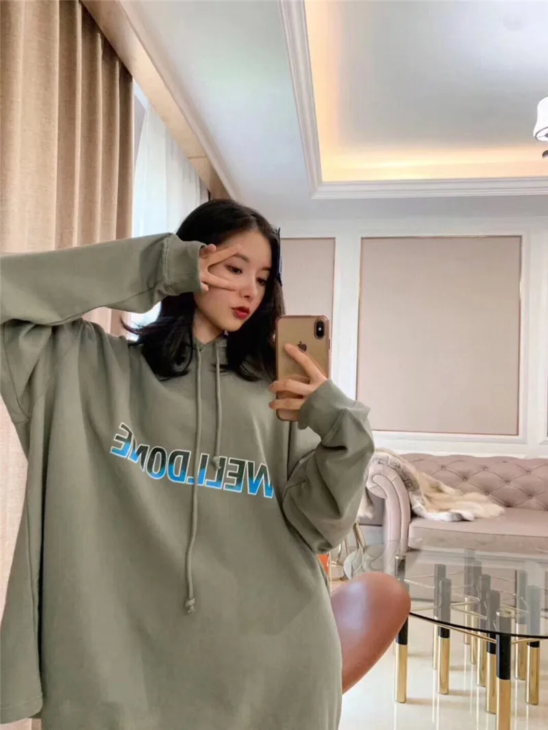 Классическая Толстовка Onesize WELLDONE с капюшоном в Корейском стиле, однотонная зеленая уличная одежда с вышивкой, толстовка с капюшоном We11 Done, пуловер