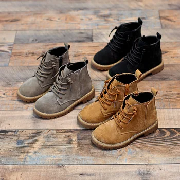 

Children's Shoes 2019 Winter New Boy's and Girl's Leather Martin Boots Side Zipper Retro Plush Cotton Boots