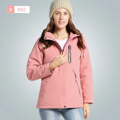 Женская куртка с USB умным подогревом, хлопковое пальто, зимнее повседневное пальто с капюшоном, модная верхняя одежда с карманами, Женское пальто, большие размеры - Цвет: women pink