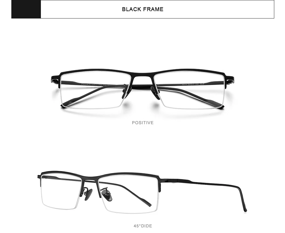 FONEX оправа для очков из чистого титана, мужские новые очки без оправы по рецепту, полуквадратные оптические очки для близорукости 8514