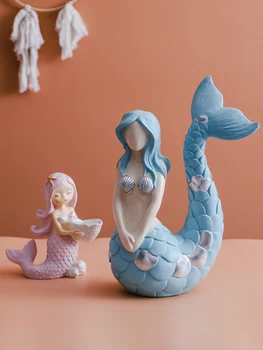 

European cartoon cute mermaid miniature figurines Resin Crafts decoration fairy garden desk decor living room home decoration