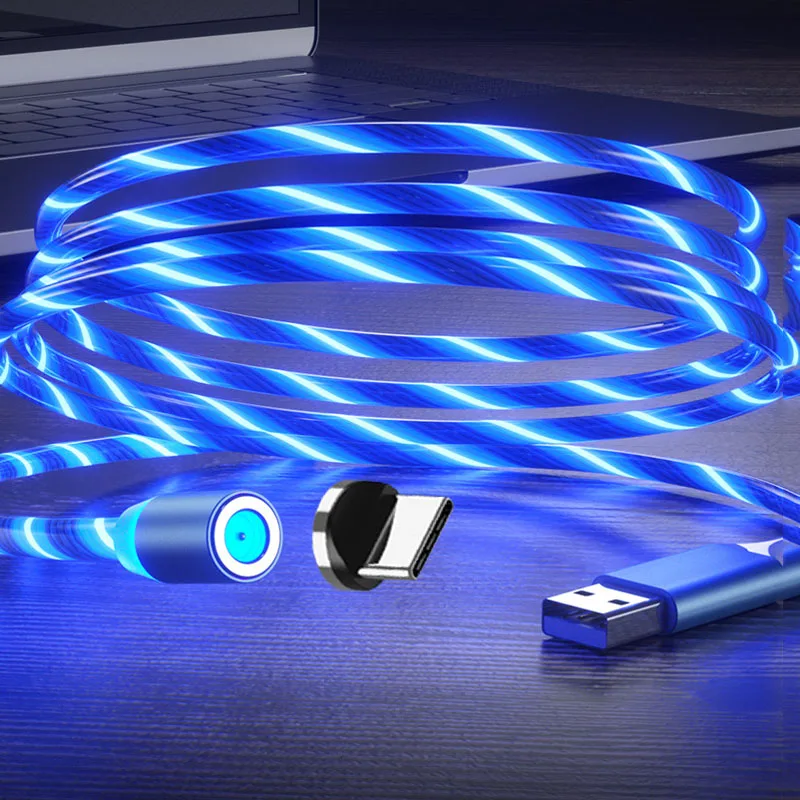 Магнитный Micro USB кабель для передачи данных Магнитный абсорбционный светящийся кабель кабели для зарядки мобильных телефонов для Apple Android type-C