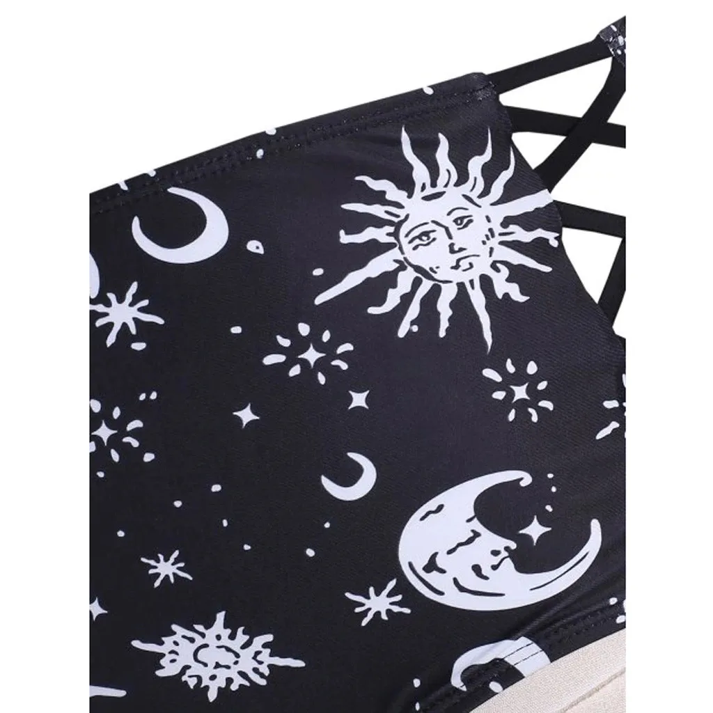 JAYCOSIN stars sun print swimwear women split bikini beach bathing high waist fashion adjustable straps swimwear sexy bikini 