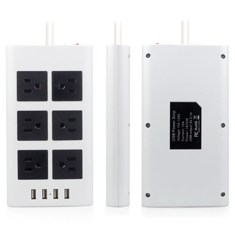 White USB power Strip США электрическая розетка с USB удлинитель настольная розетка 10A Защита от перенапряжения 2 м удлинитель - Цвет: White