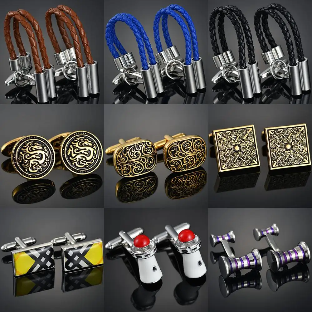 

Luxury hot sales Leather Cufflinks Dragon/Deer/Fish/Bike/Plane Wedding Business Cuff link Brand Jewelry Wedding Gift Abotoaduras