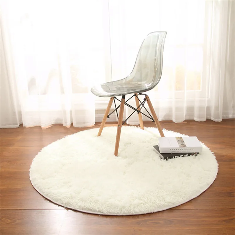Пушистый круглый ковер ковры для гостиной Нескользящие круглые напольные коврики для спальни мохнатый ковер белый - Цвет: Cream