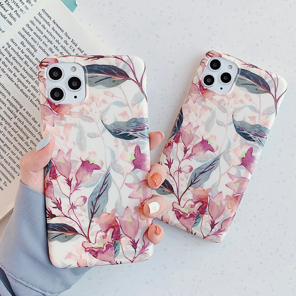 Чехол LOVECOM с акварельными цветами и листьями для iPhone 11 Pro Max XR XS Max 6 6S 7 8 Plus, Матовая Мягкая задняя крышка IMD для телефона