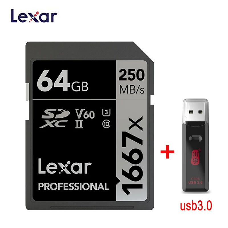 Lexar SD карты 1667X 250 МБ/с. 64 Гб 128 256 SDXC UHS-II U3 флэш-карта памяти для 3D 4K цифровой Камера