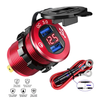 

12V-24V Car Socket Dual USB Port Charger Voltmeter Phone QC3.0 Fast Charging Dual USB Ports Fast Charge for Smartphone Car Boat