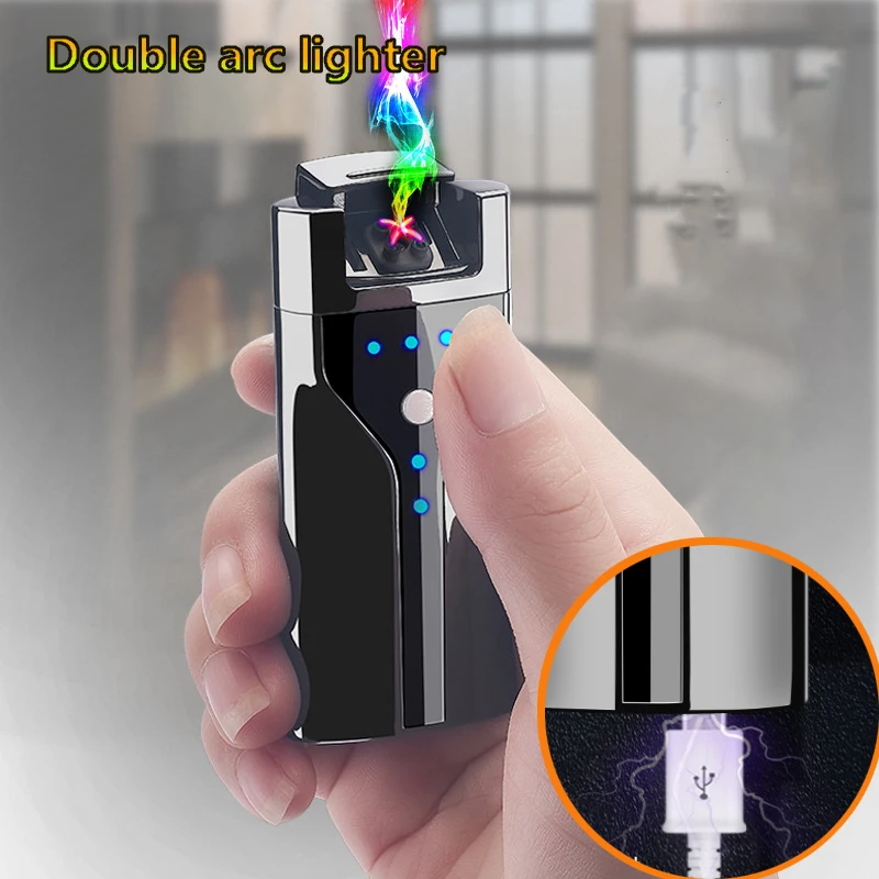 

LED Display Dual Arc Cigarette Lighter USB Electronic Lighters Windproof Quick Smoking Accessories Gadgets For Men Drop Shipping