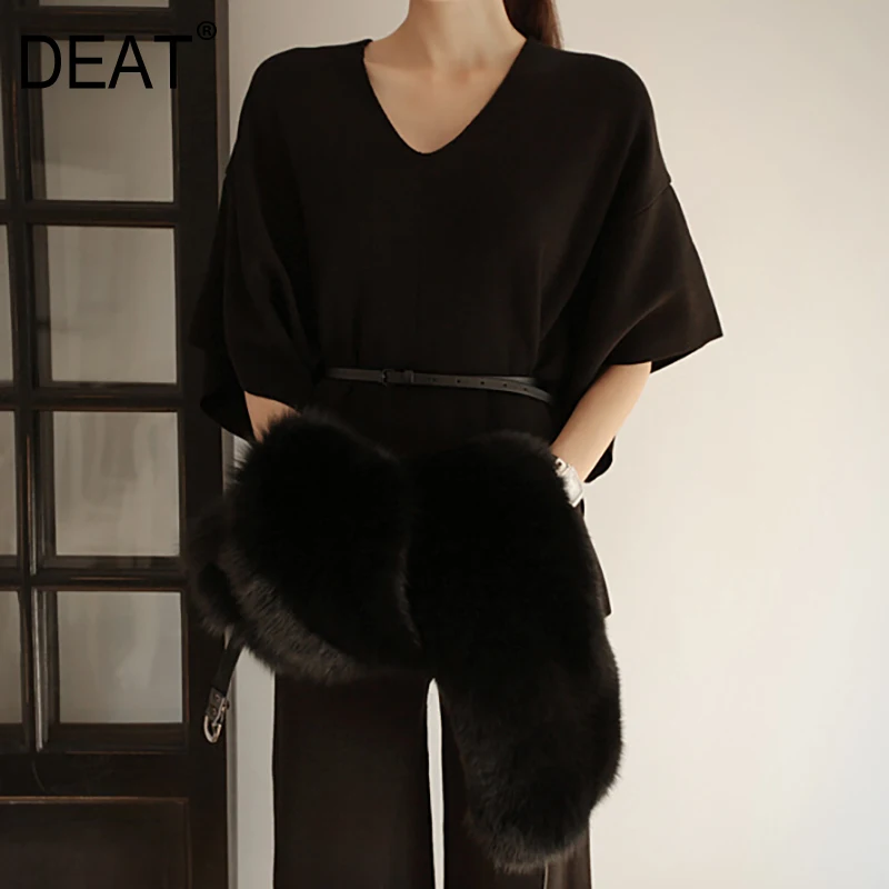 

[DEAT] 2019 Autumn Fashion Trend New Pattern Large Size Round Collar Flares Loose Wide Leg Pants Knitted Women's Suit AI833
