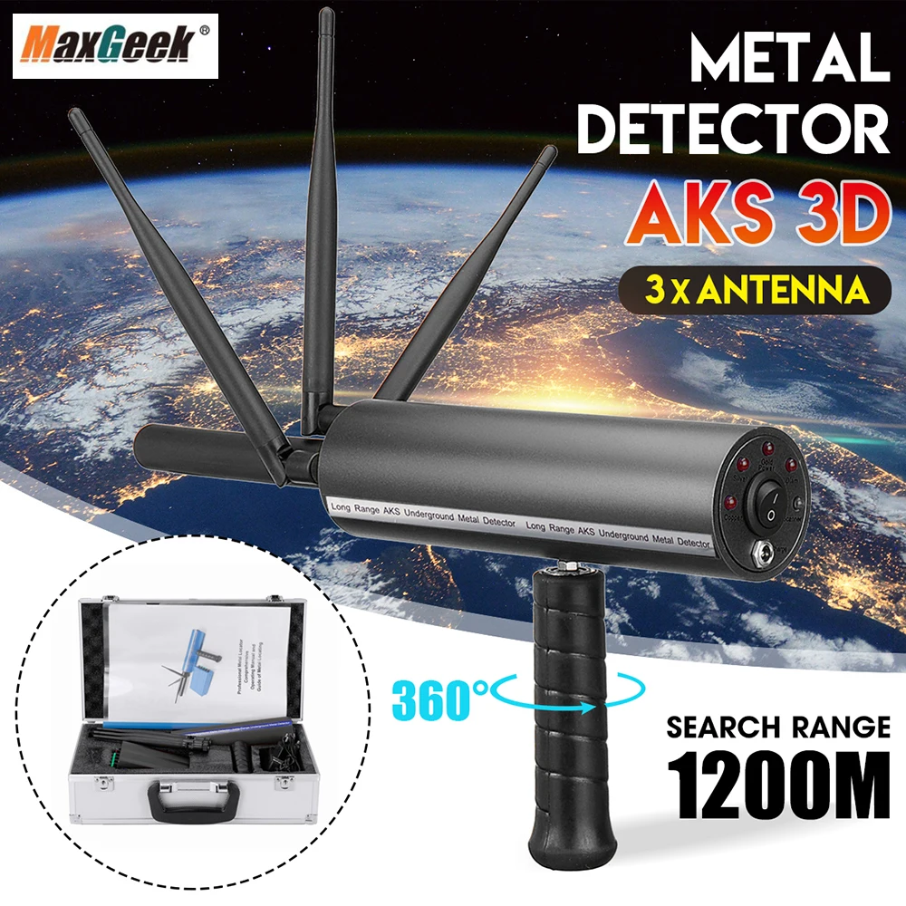 

Maxgeek High sensitive AKS Long Range Metal Detector Silver Copper Gold Hunt Treasure Find with Three Antennas