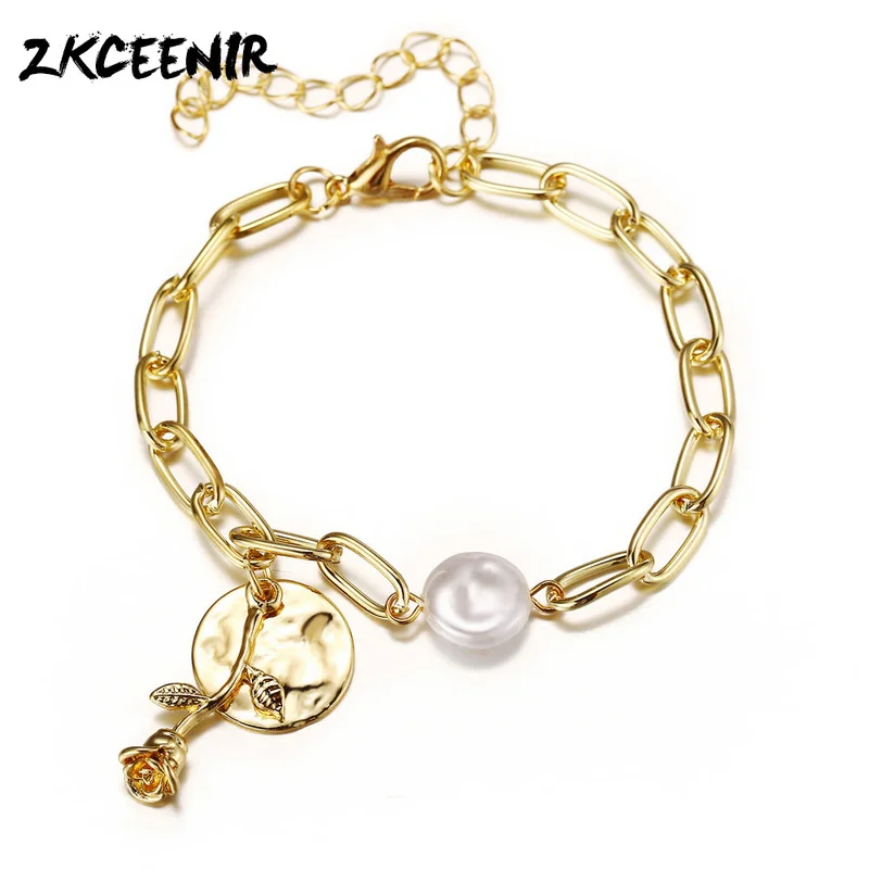 Fashion Brand Golde Charms Bracelets for Women Bracelet&ampBangle Creative Retro Simple Pearl Disc Rose Bracelet Jewelry Wholesale |