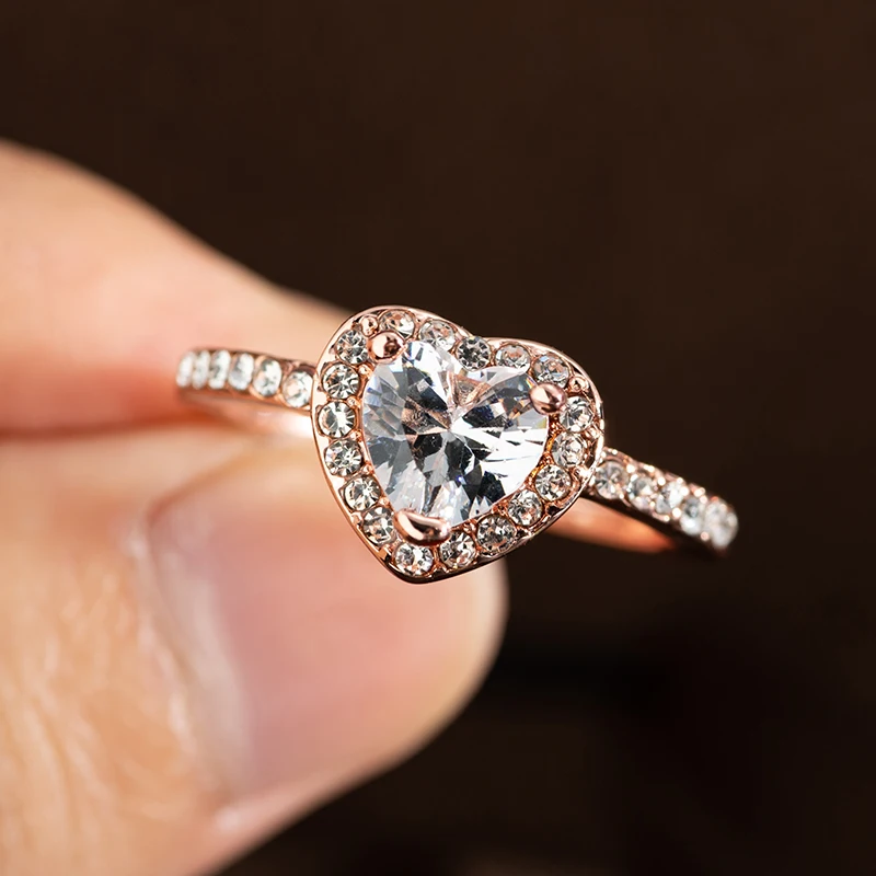Fashion Crystal Heart Shaped Wedding Rings For Women Rose Gold Ladies Engagement wedding rings