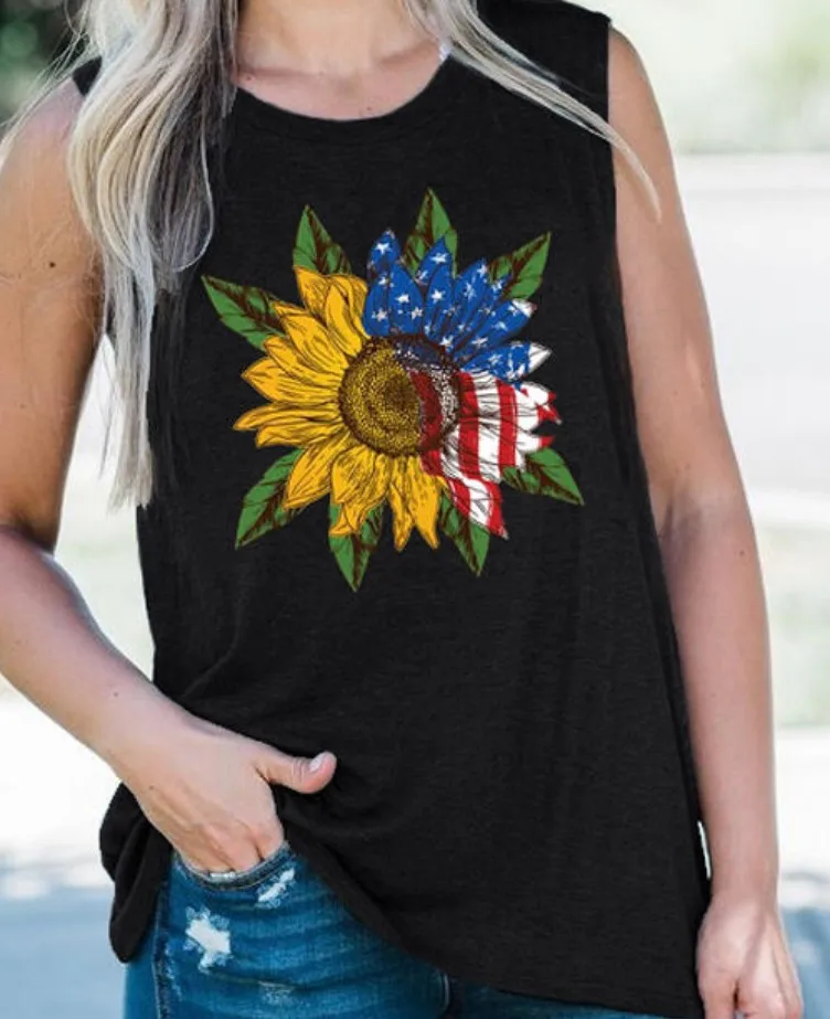 

Independence Day Flag Sunflower Print Tank Top Festival 2020 Clothes Women Gothic Print Casual Streetwear Festival Shirt