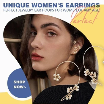 

Sparkling Imitation Pearl Crystal Leaf Earrings Hanging Ear Hook Ear Cuffs Climber No Piercing Ear Jewelry for Women FS9