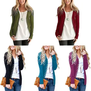 

New Women Ladies Fashion Casual Autumn Winter Cadigans Long Sleeve Solid Button Cardigan Soft Sweater