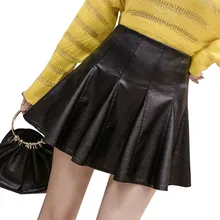 Высокая талия Женская мини-юбка из искусственной кожи для катания на коньках Модная женская сексуальная короткая плиссированная юбка
