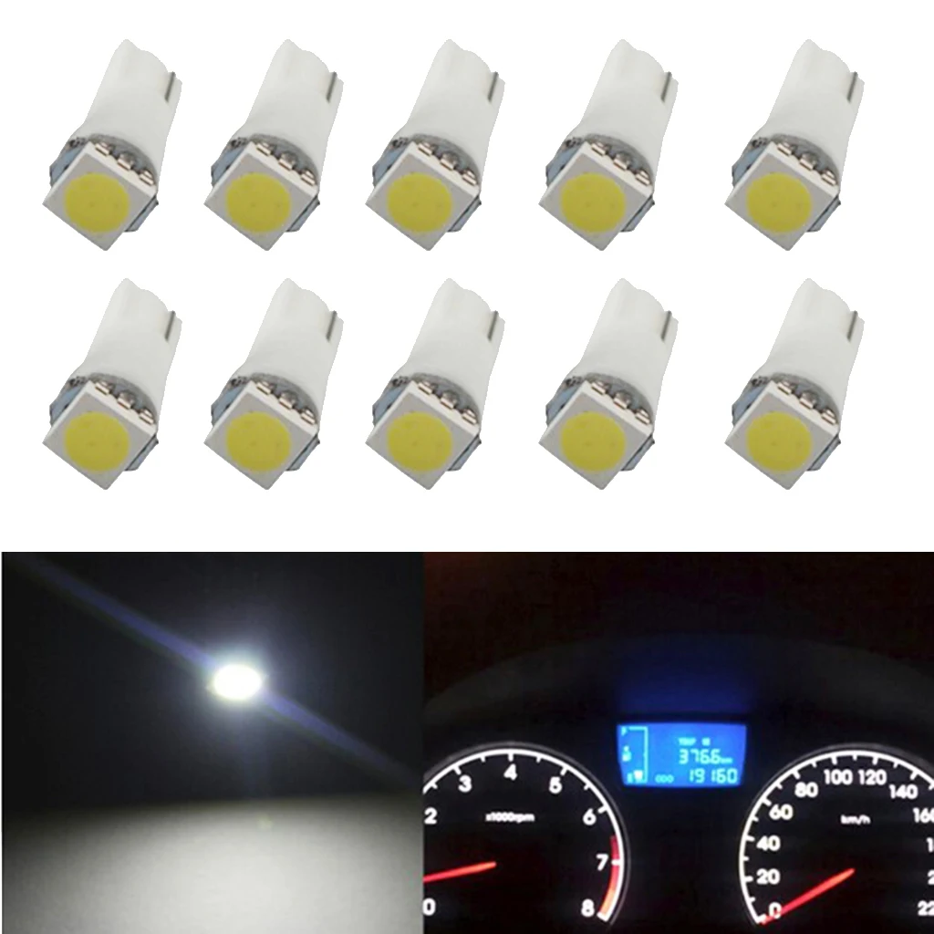 10 шт. Автомобильный светодиодный COB SMD T5 5050 светодиодный автомобильный приборной панели/метр/светильник для чтения, автомобильный клинообразный габаритный фонарь, яркие белые лампочки для номерного знака