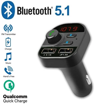 

Bluetooth 5.1 Handsfree In-Car Wireless FM Transmitter MP3 Radio Player Adapter Quick Charge Car Kit 2 USB Charger