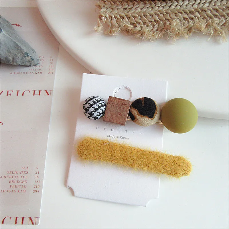 Korea New Hair Accessories Vintage Leopard Button Faux Fur Barrettes Hair Clips For Women Hairgrips Sets