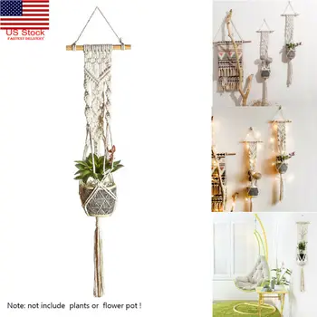 

Vintage Decor Macrame Plant Hanger Basket Flowerpot Plant Holder Macrame Hanging Knotted Lifting Rope Garden Home Garden Decor