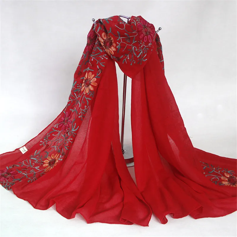 J157 Big Red YRRETY шарф из хлопка и льна, яркие цвета, вышитые цветы, мусульманские хиджабы, шарфы Femme Hijab Foulard, мягкие хлопковые шали, обертывания - Цвет: J157 Big Red